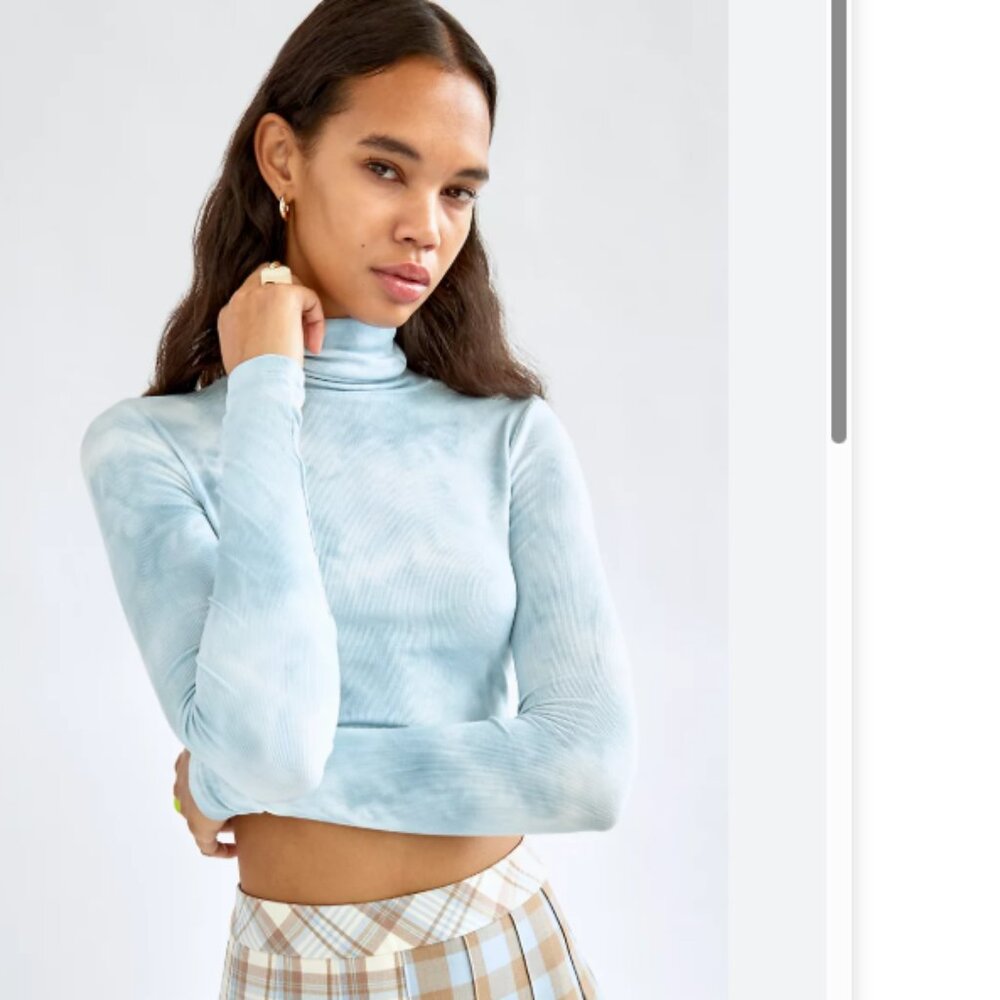Sunday Best Aritzia Blue Tie Dye Cowl Neck Long Sleeve Crop Top Medium